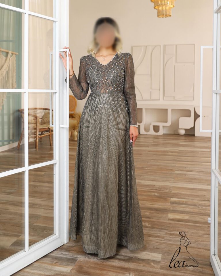 Dark gray long sleeve evening dress